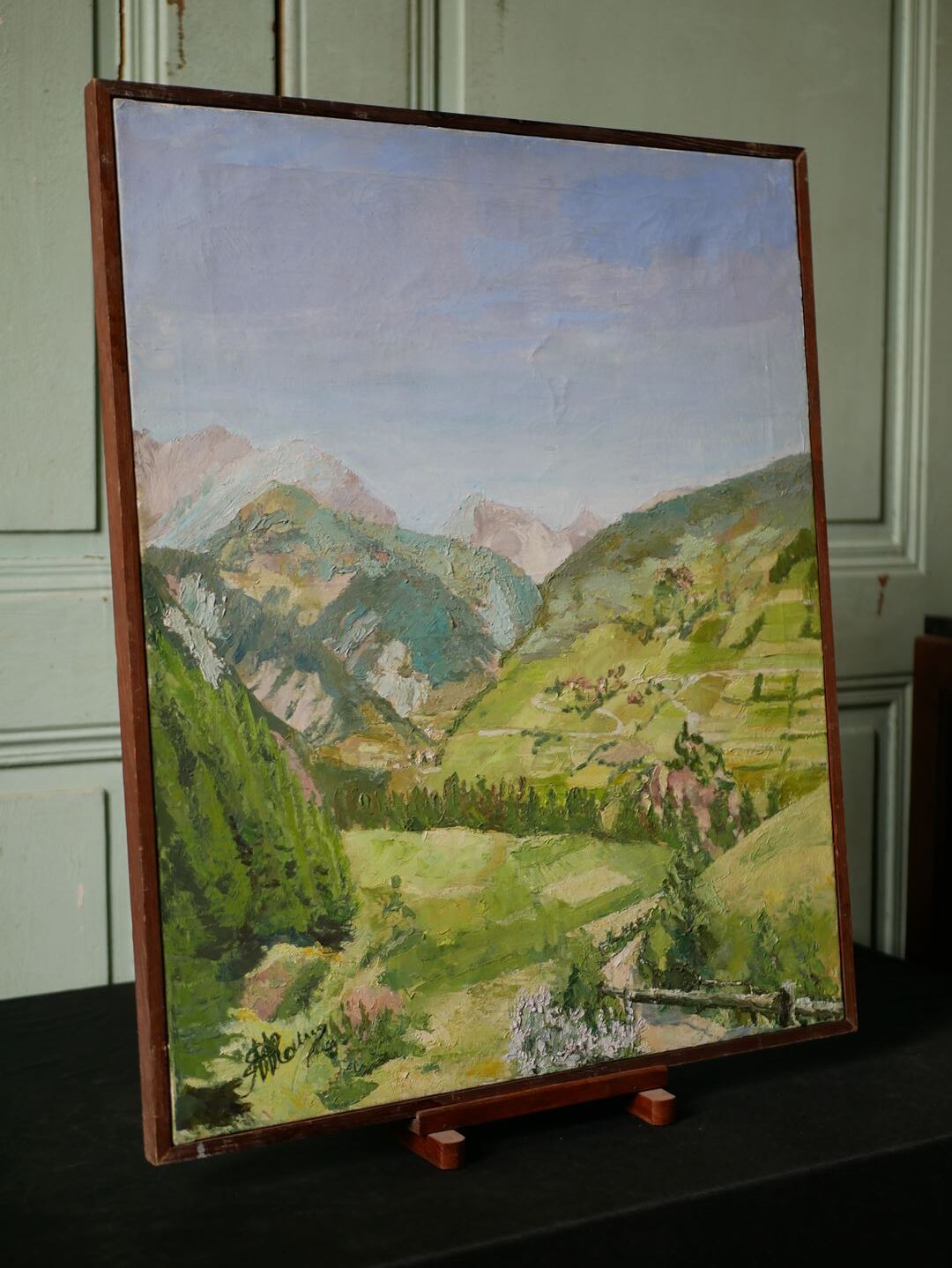 Old framed oil on canvas, Brunissard Valley - Queyras - Hautes Alpes
