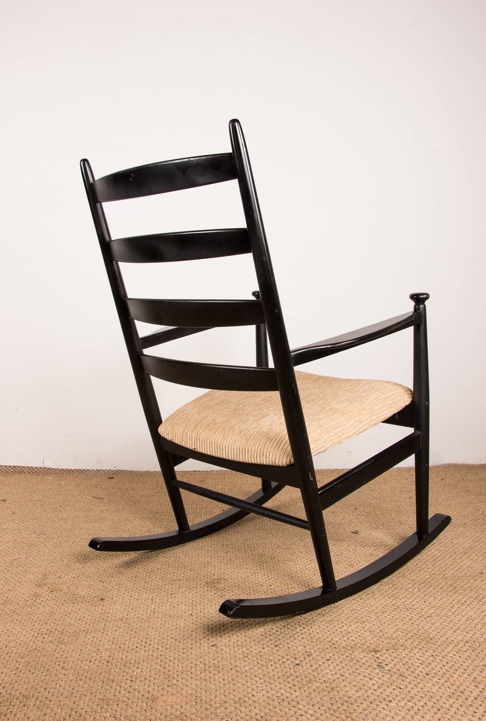 Danish Rocking Chair in lacquered wood and fabric model 218, Thomas Harlev 1960.