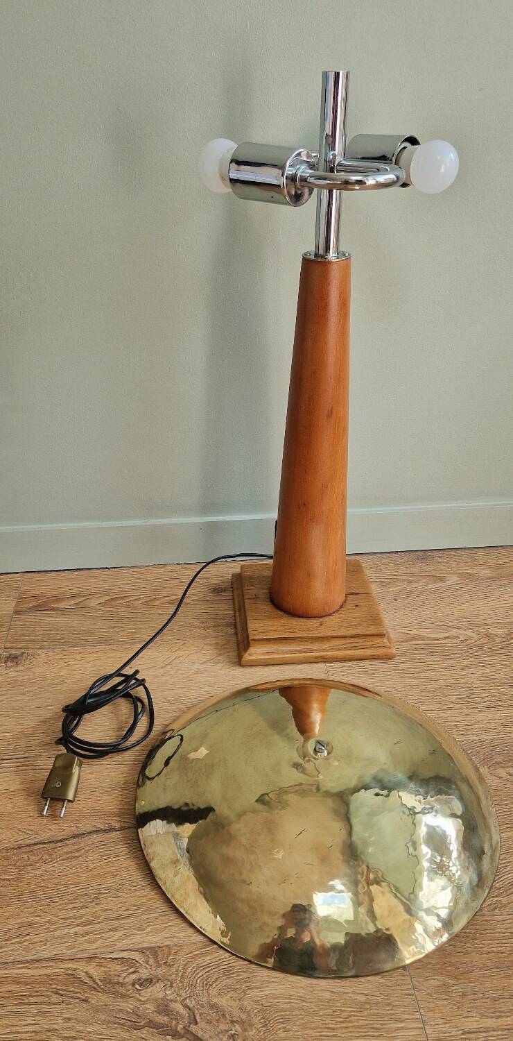 Large nautical lamp in wood and brass from the 80s