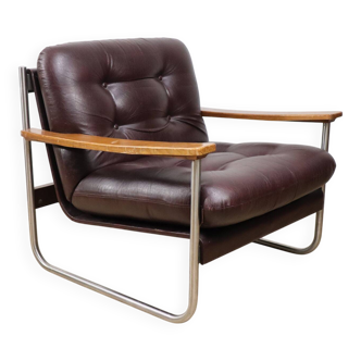 Vintage Bauhaus style armchair in leatherette and metal, 1970