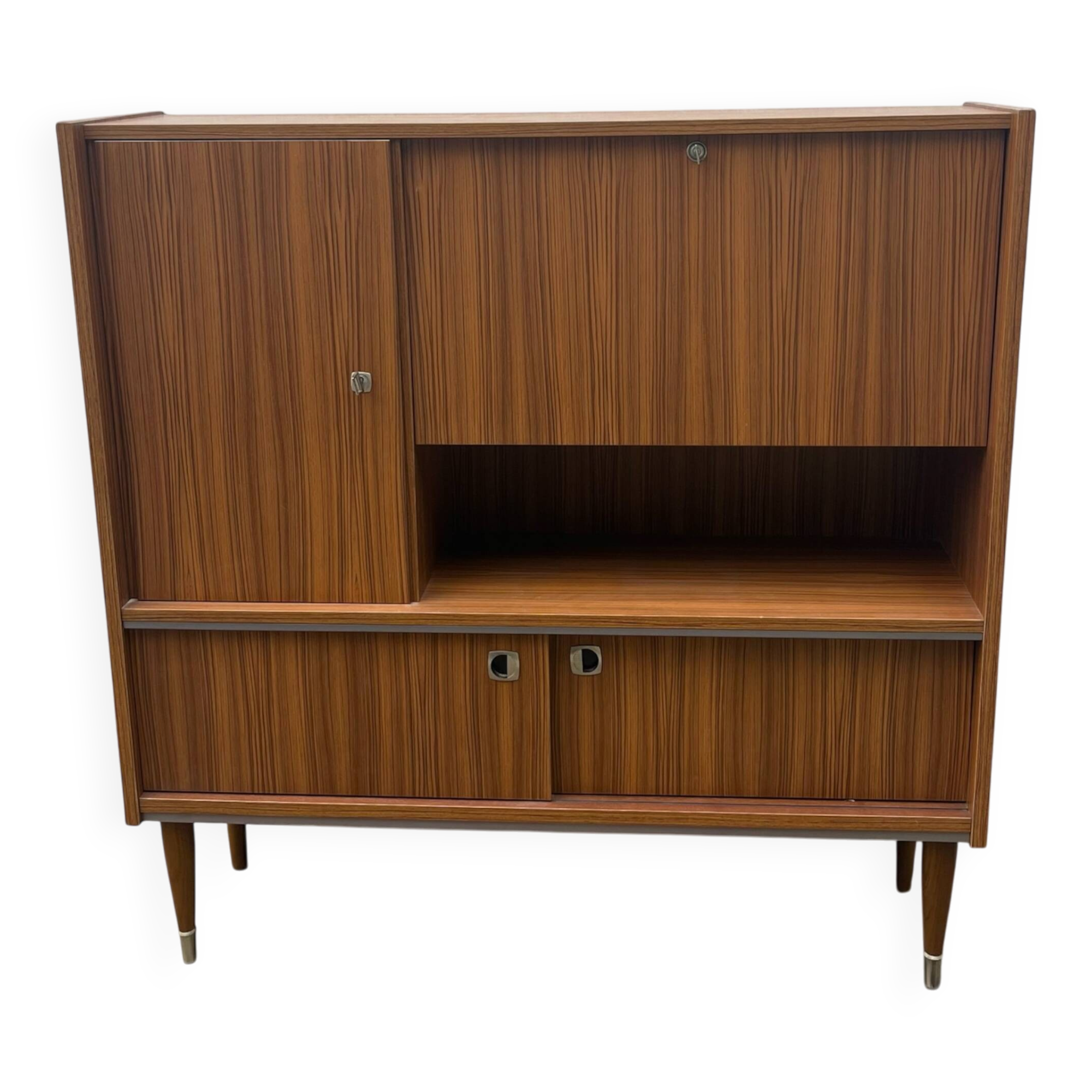Vintage Scandinavian high buffet in Zebrano.