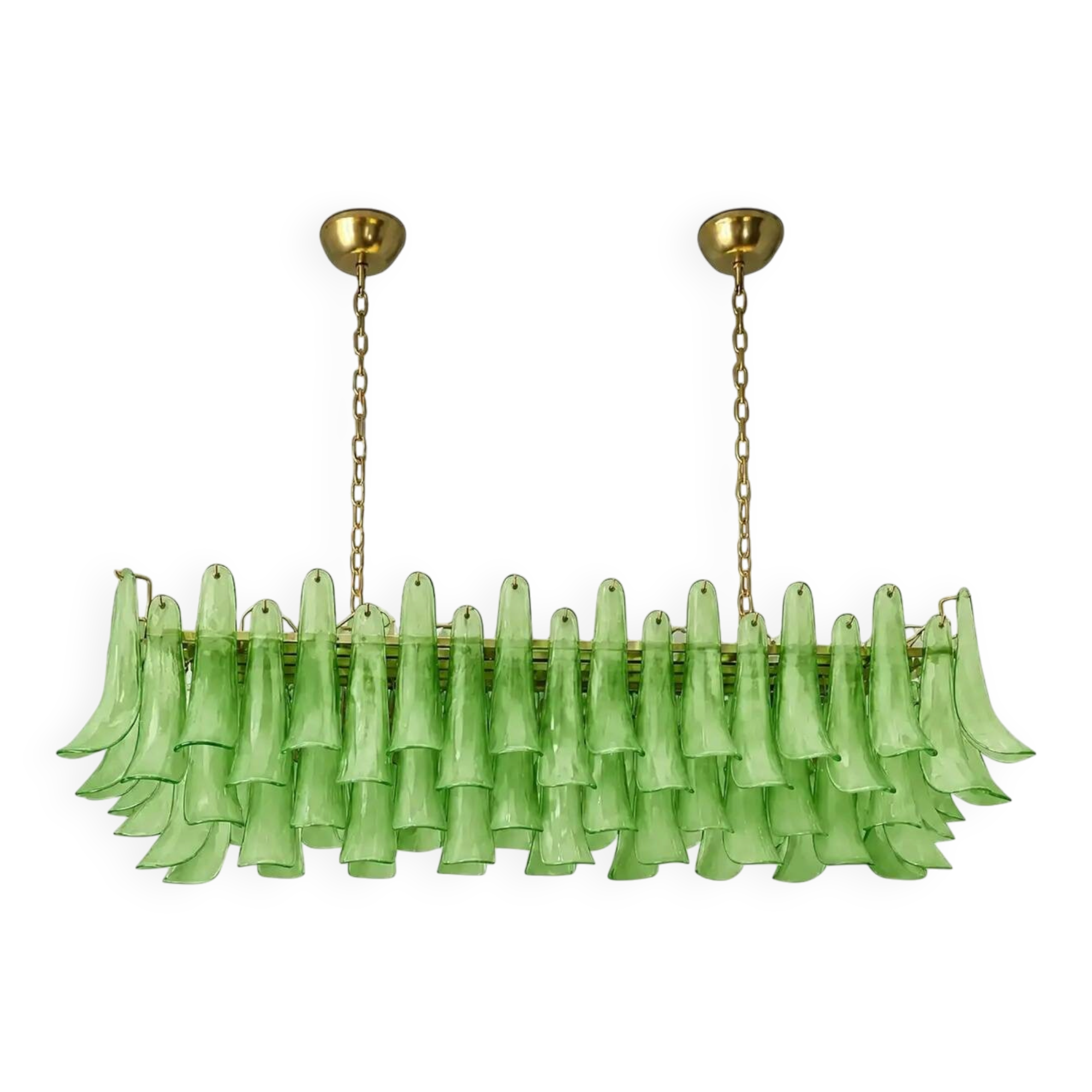 Contemporary Modern Green Frosted "Selle" Murano Glass Rectangular Chandeli