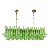 Contemporary Modern Green Frosted "Selle" Murano Glass Rectangular Chandeli