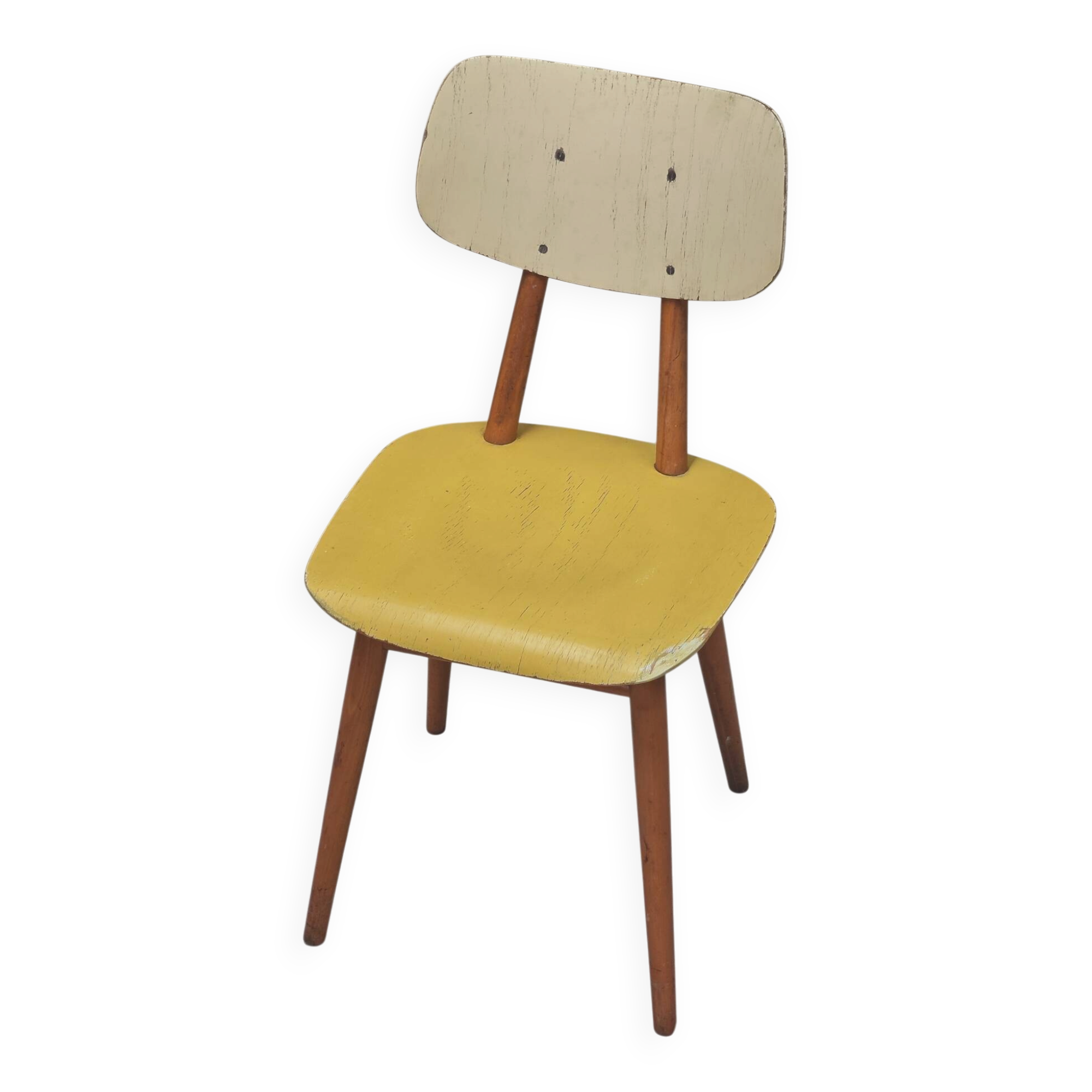 Yellow wooden chair TON Bystrice (Thonet) 1970