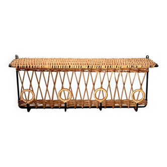 Iron and rattan coat rack by Jacques Adnet, 1960s.
