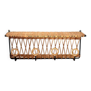 Porte manteau en fer et rotin Jacques Adnet 60s