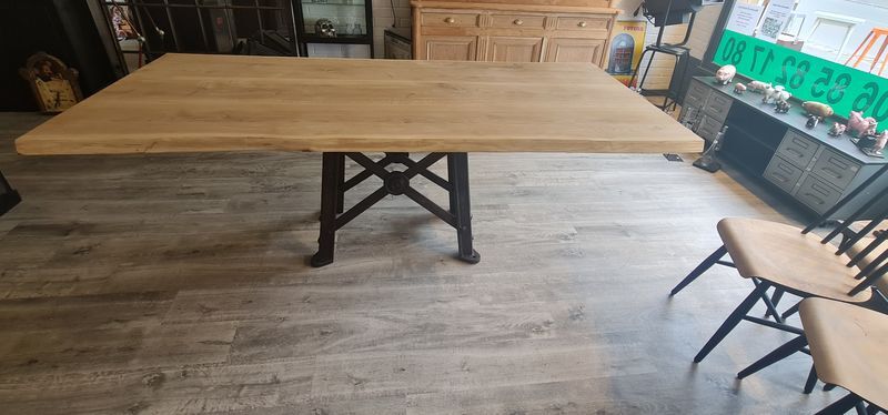 Industrial table top solid oak machine foot cast iron