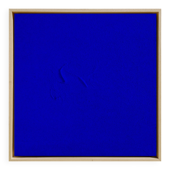 Framed monochrome blue abstract painting.