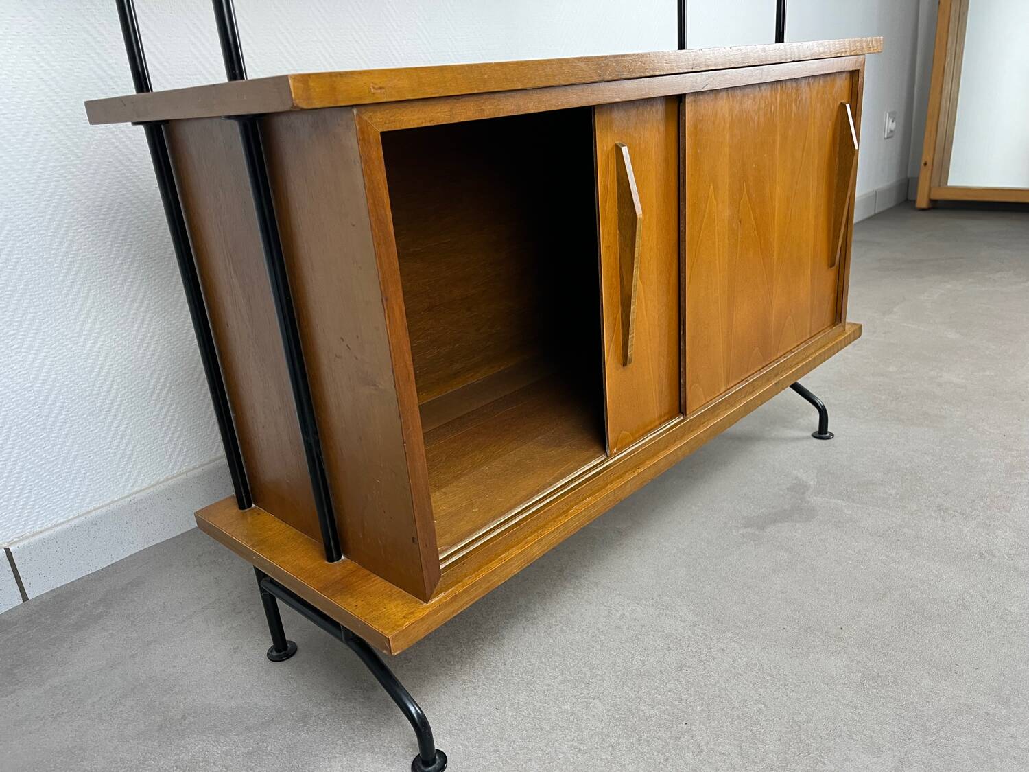 1950s wooden and metal bookshelf shelf