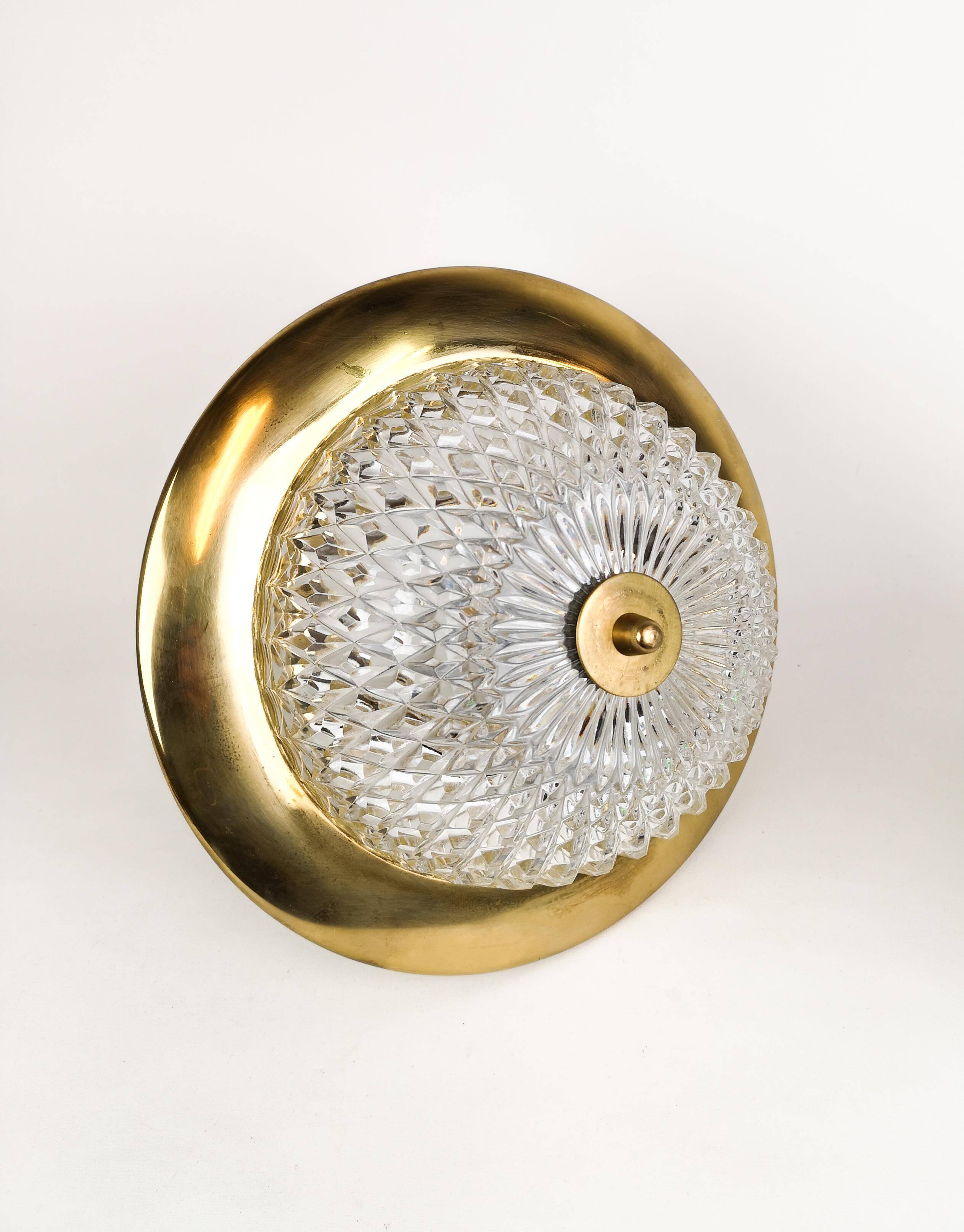 Brass and Crystal Ceiling Lamp from the 1960s by Tyringe for Orrefors, Sweden