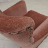 1970s, Danish armchair, salmon pink furniture velour, beech wood.