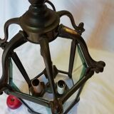 3-light bronze hexagonal lantern and bevelled glasses.  19th century