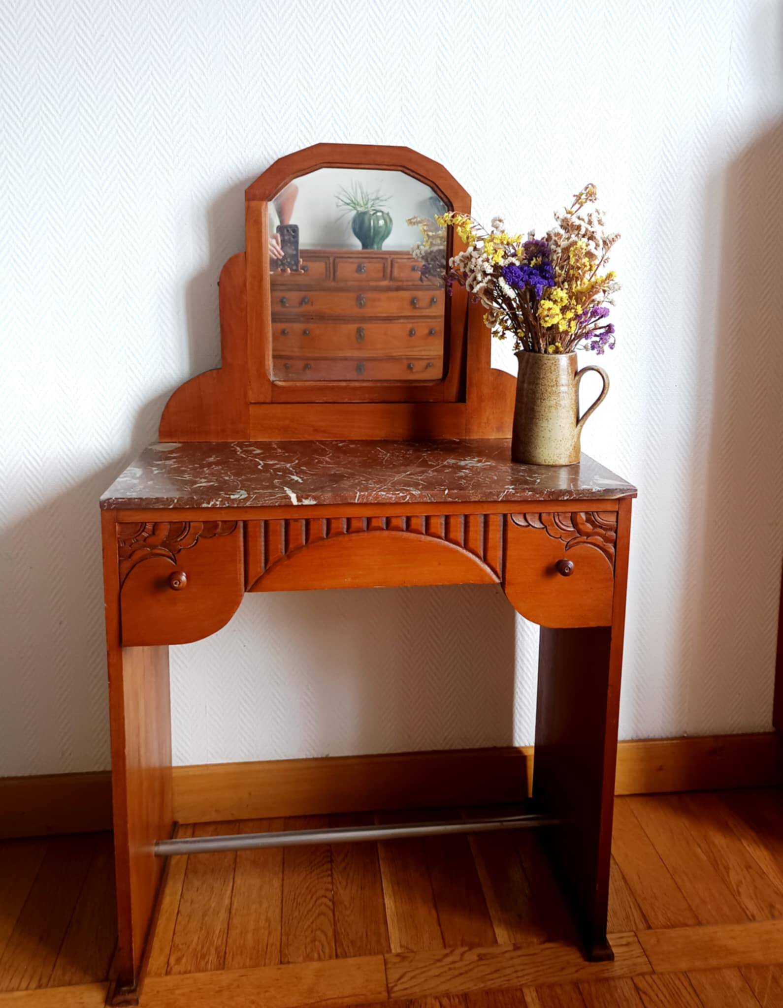 Coiffeuse art déco bois et marbre