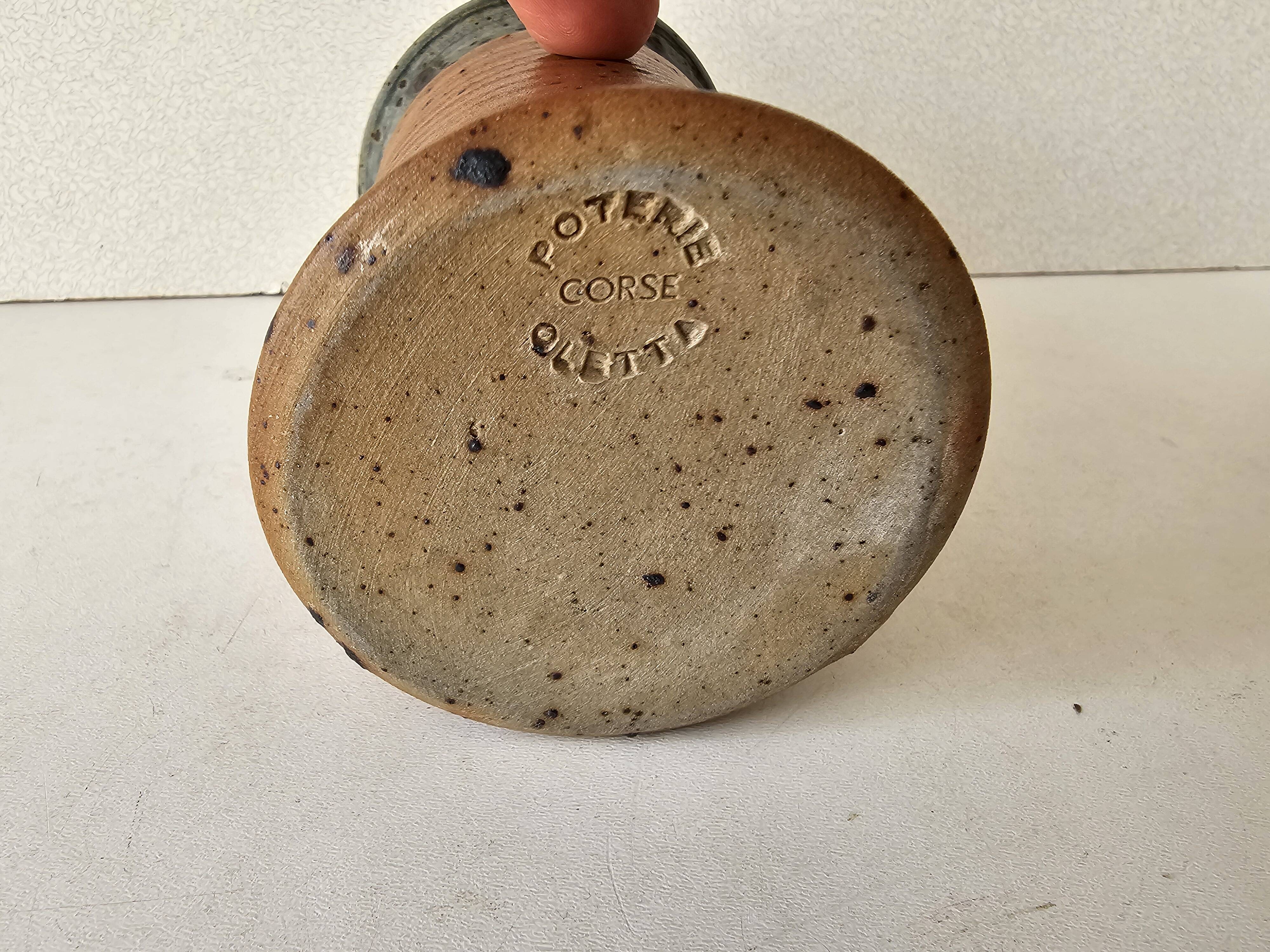 Corsican stoneware ceramic pot signed Oletta