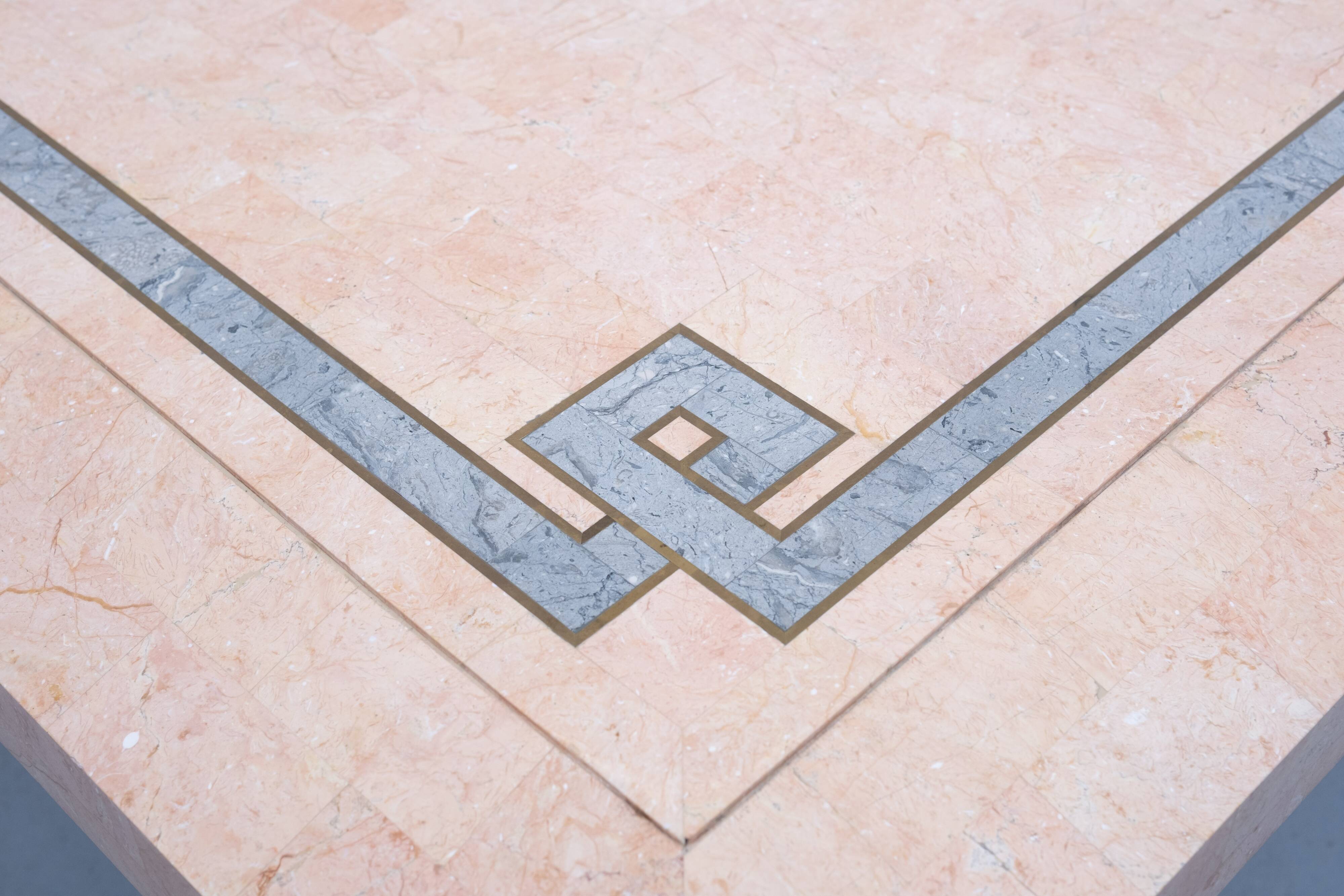 Robert Marcius Pink Tessellated Marble and Brass inlay Coffee table 1970s