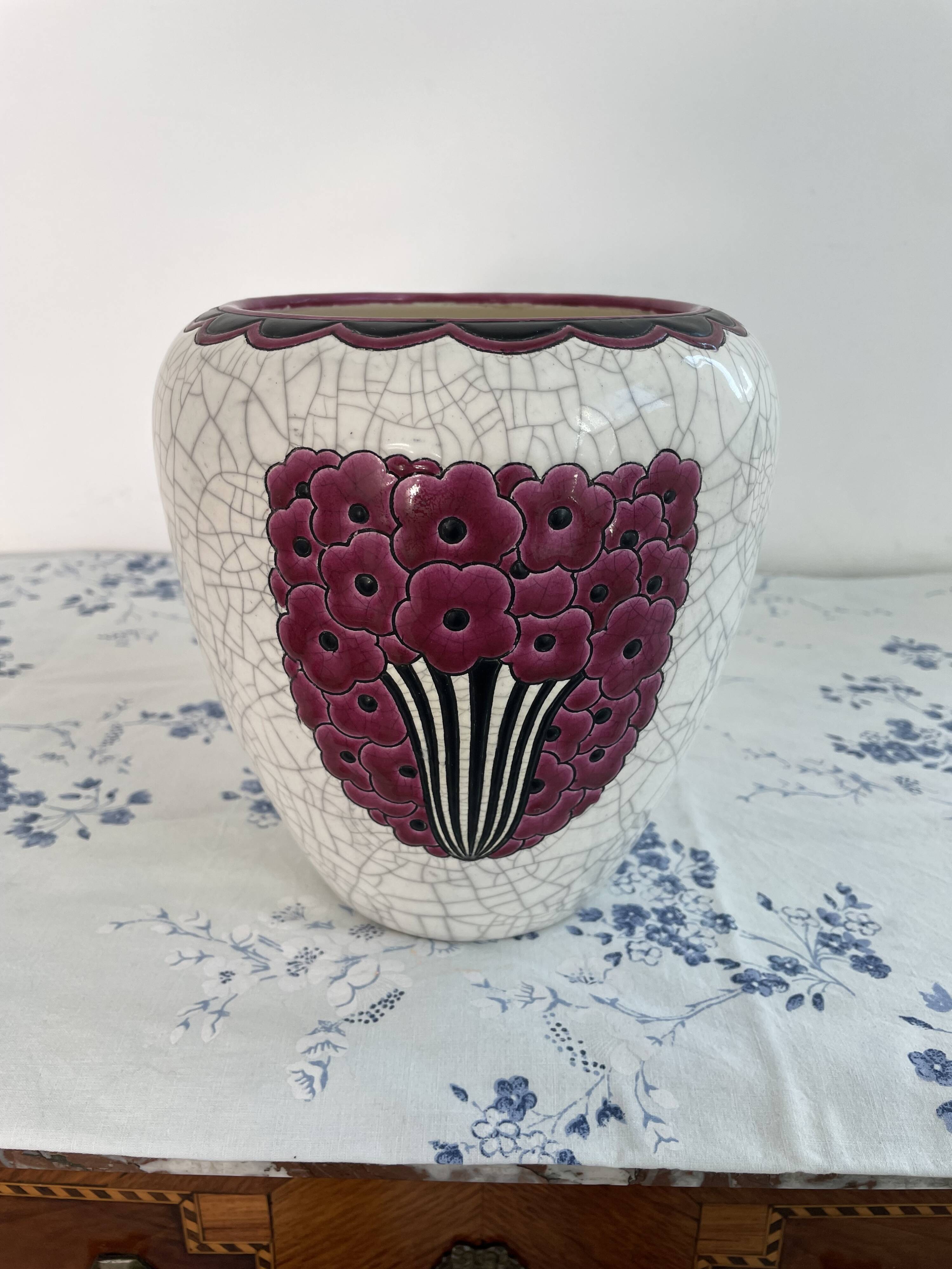 Art Deco vase, Jean Luce for Longwy, crackled glazed earthenware, 1930