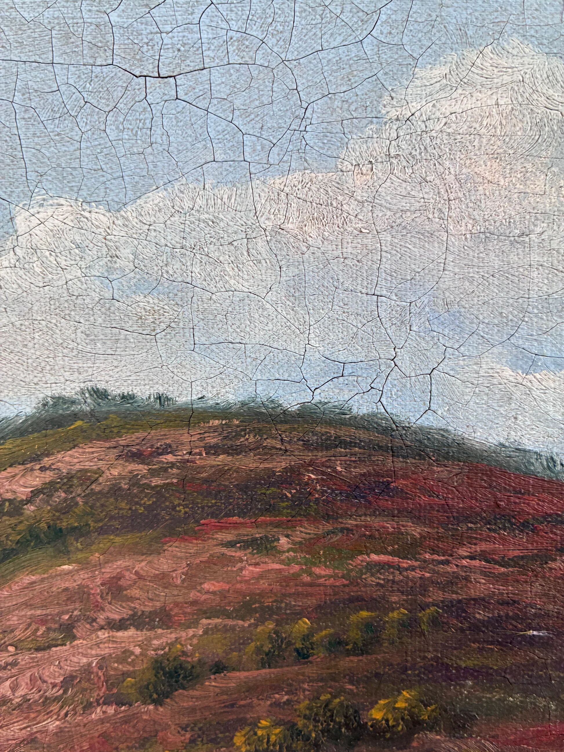 Antique original landscape oil painting, signed countryside art