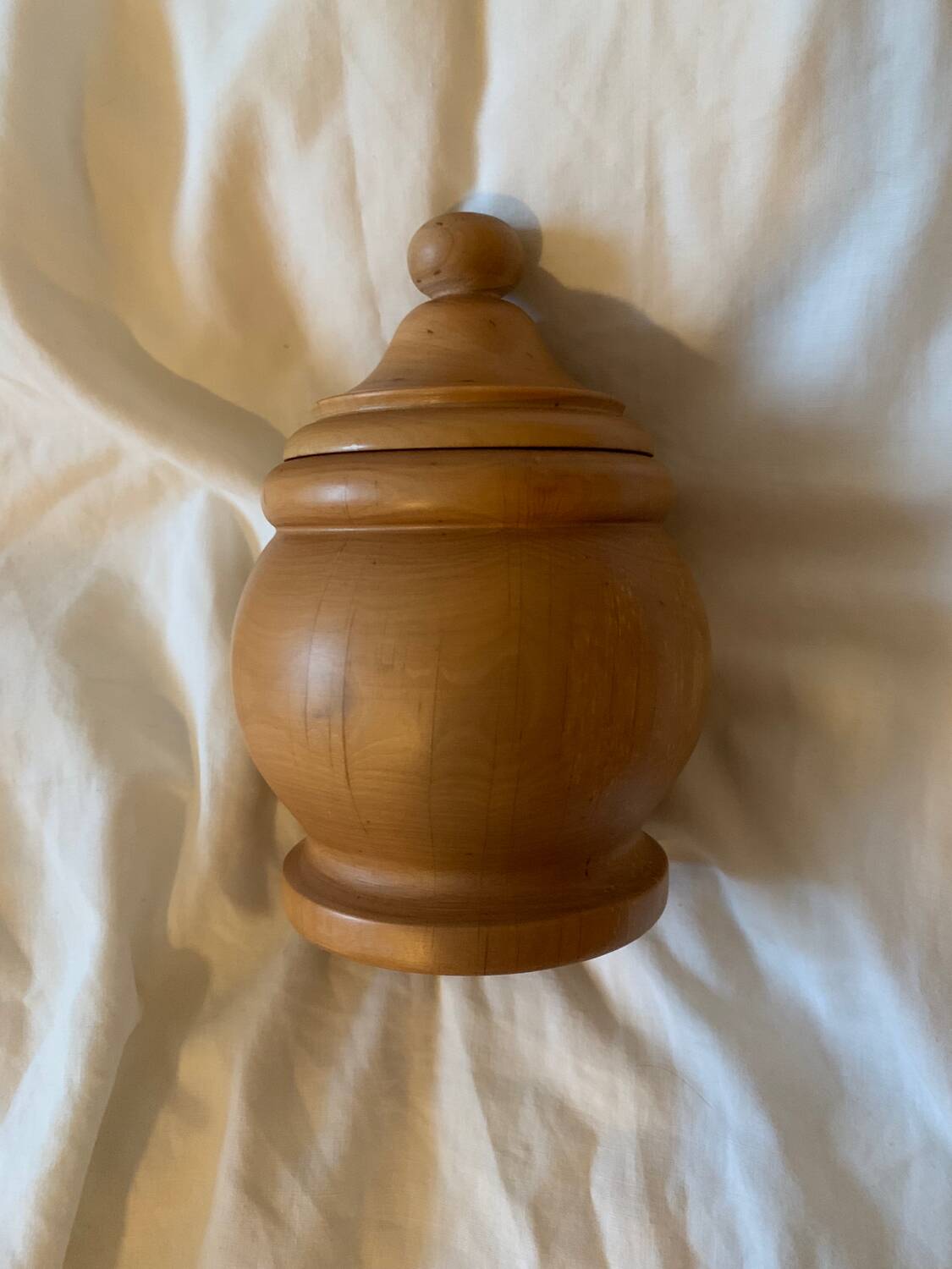 Turned wooden pot with lid