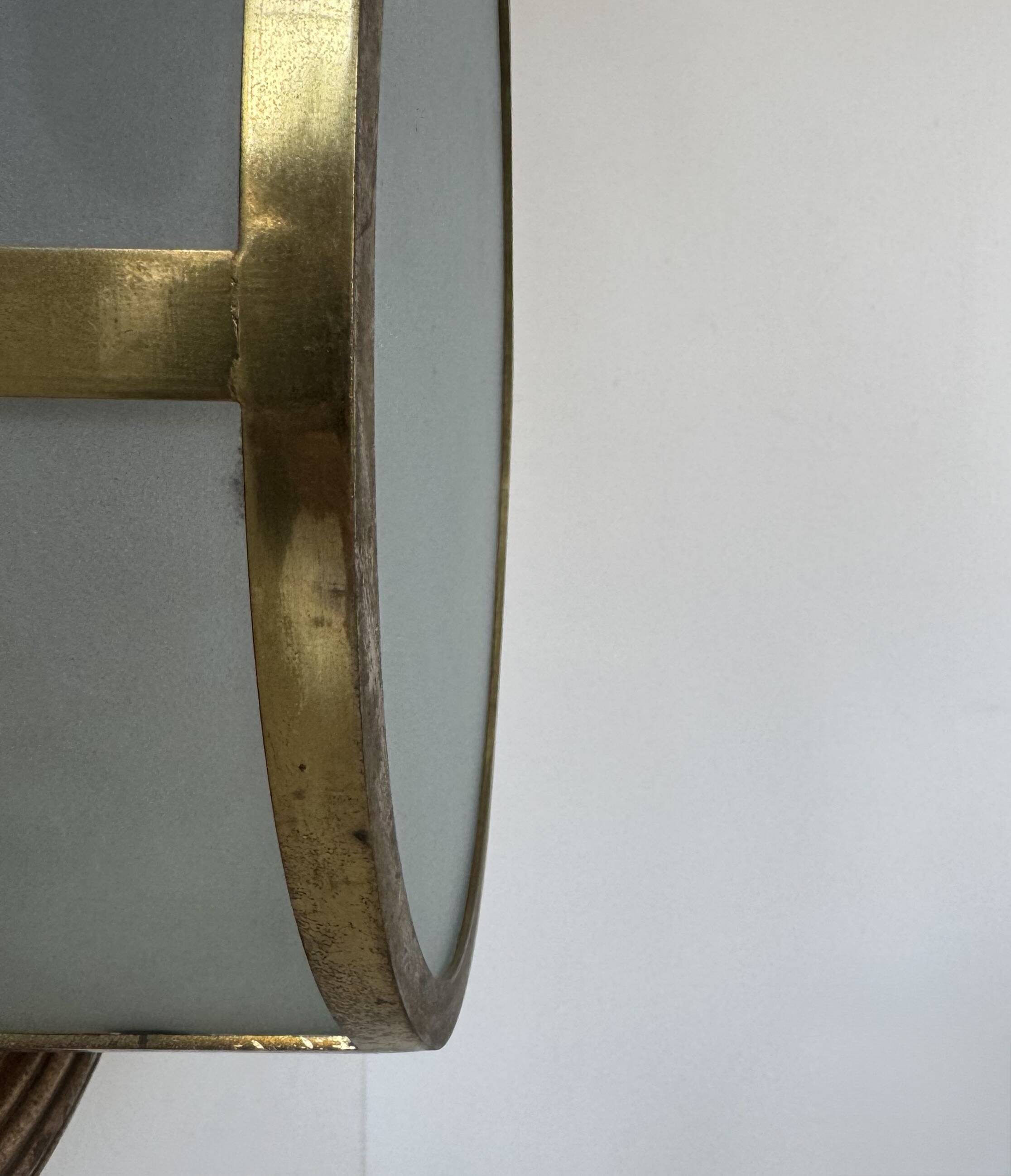 Vintage XL wall light, brass and frosted glass, France, 1920.