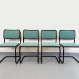 Set of 4 vintage Marcel Breuer Cesca B32 Bauhaus style chairs in black metal, black wood and v fabric