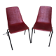 Pair of grosfillex chairs ref 2005 black metal and vintage burgundy shell -