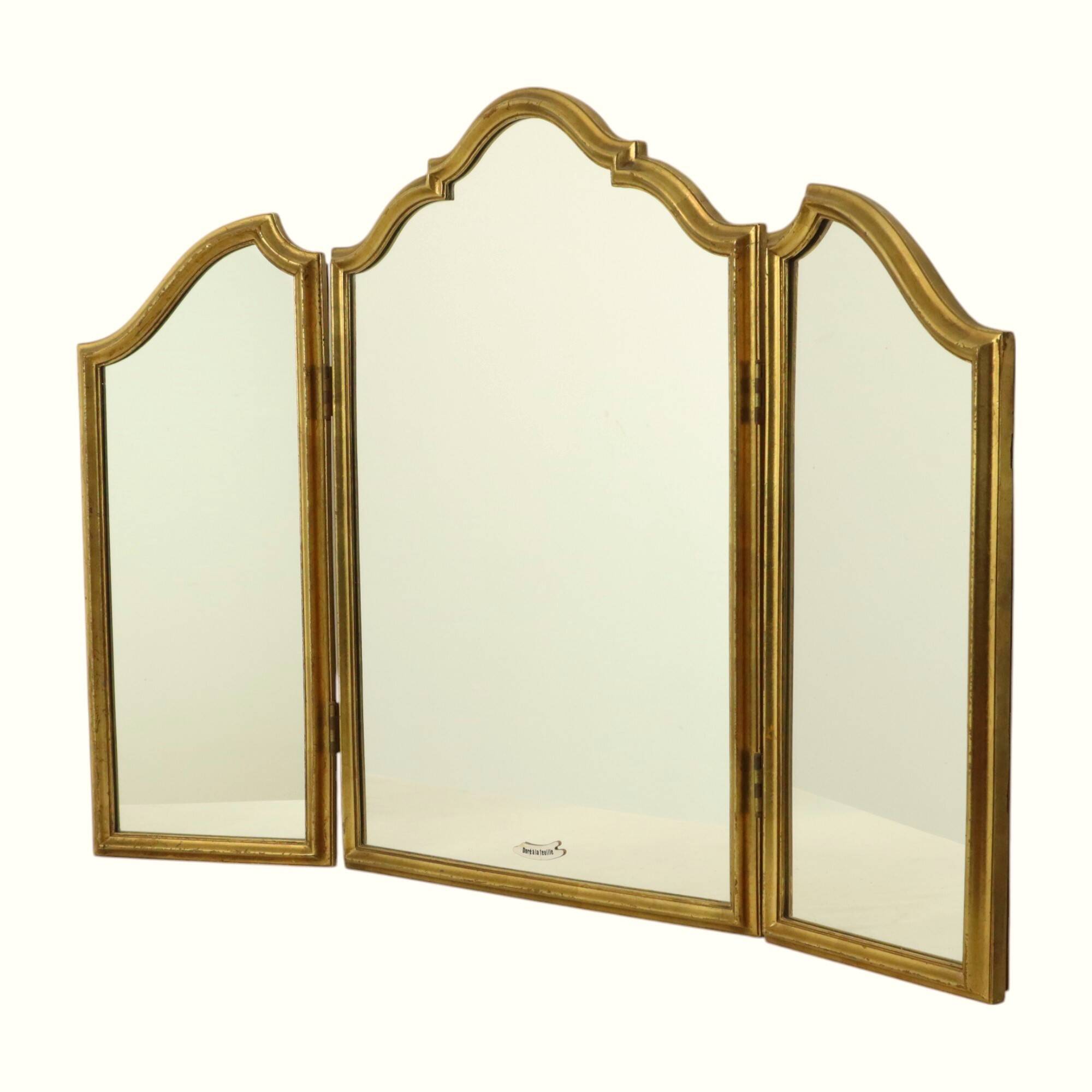 Vintage Triptych Mirror Gold Leaf Gilded Hollywood Regency 86cm