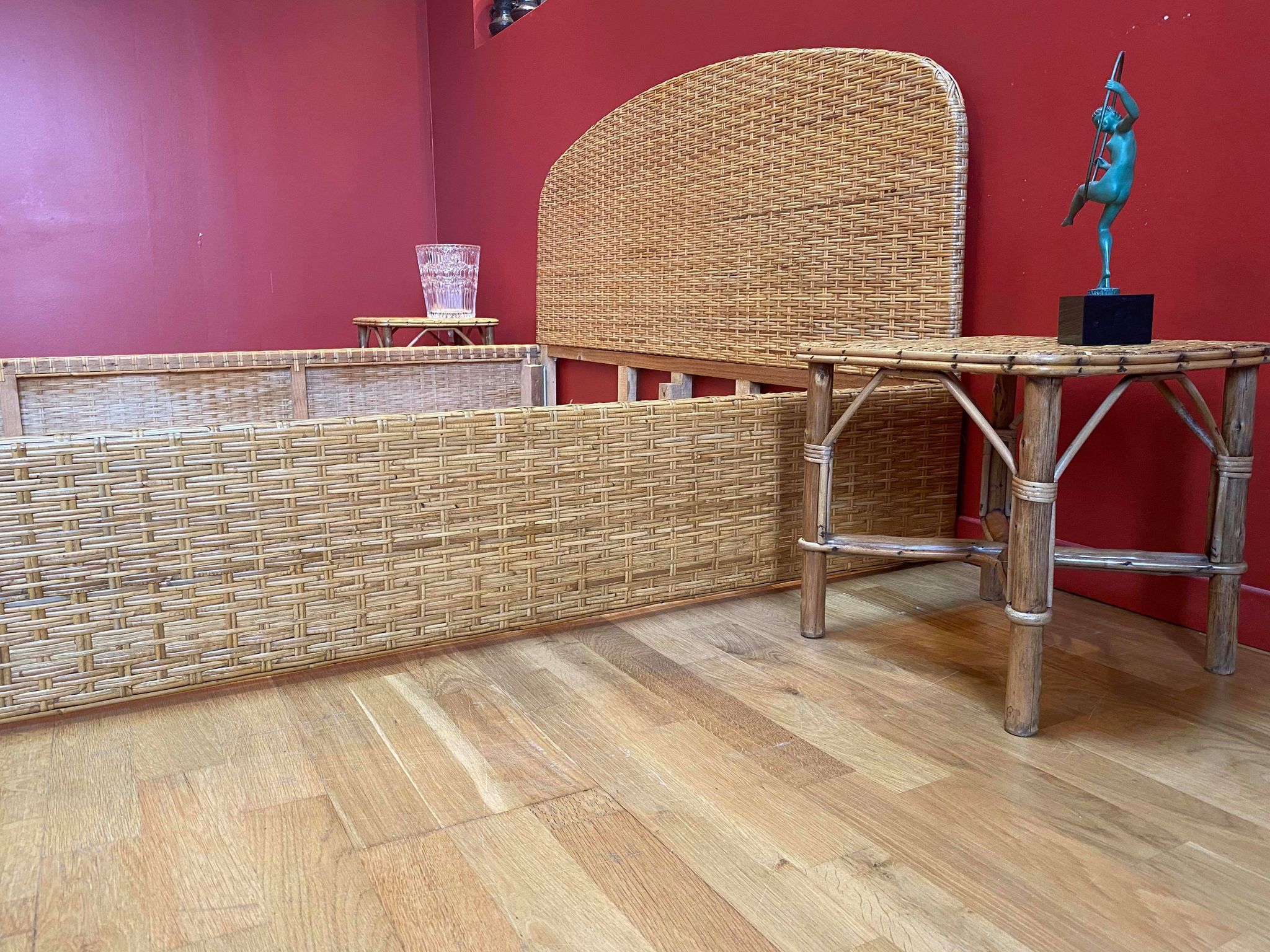 Vintage two-seater bed year 70/80's rattan & cannage