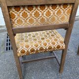 2 Henri II armchairs in solid wood and yellow-beige velvet.