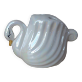 Iridescent White Ceramic Swan, Toothbrush Holder Swan, Bathroom Decoration Swan