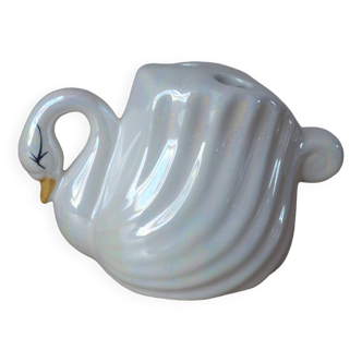 Accessoire de salle de bain cygne en céramique blanche irisée