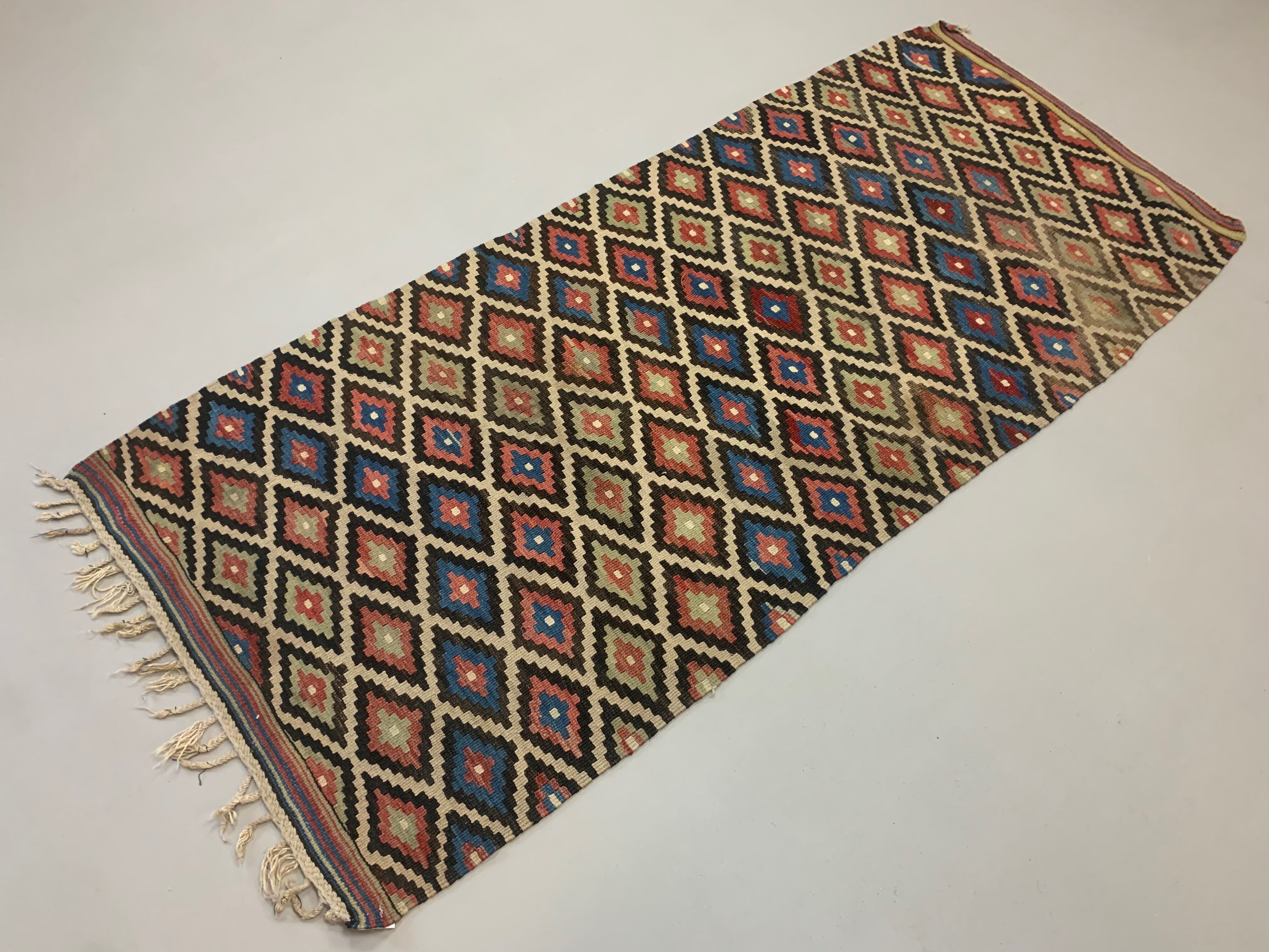 Old Turkish Kilim Runner 193x88 cm, shabby chic, vintage, wool kelim, Antique