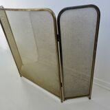 Fire screen, fireplace spark guard, minimalist, solid brass, 1970