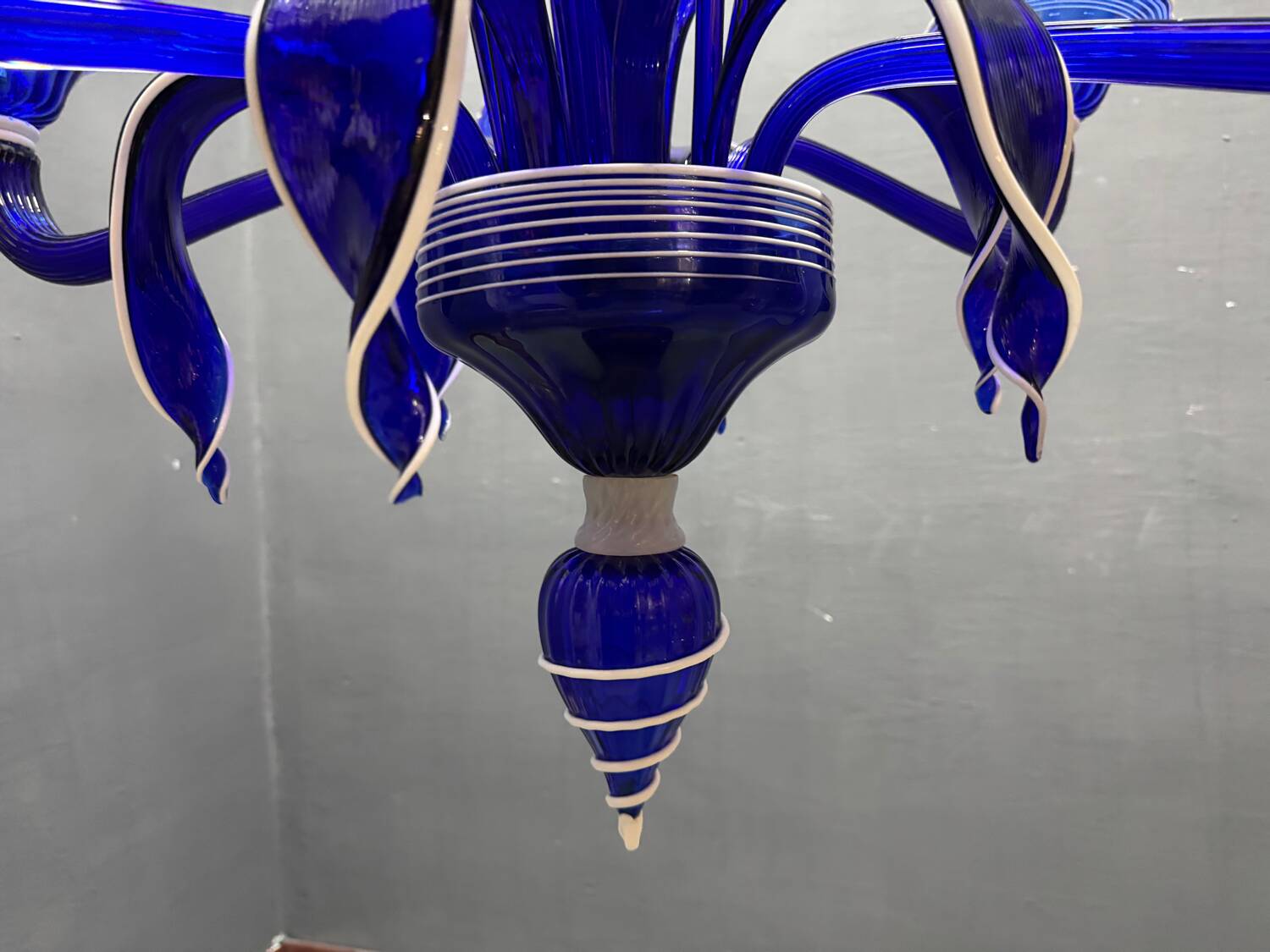 Vintage Blue and White Murano Chandelier, Italy, 1980s