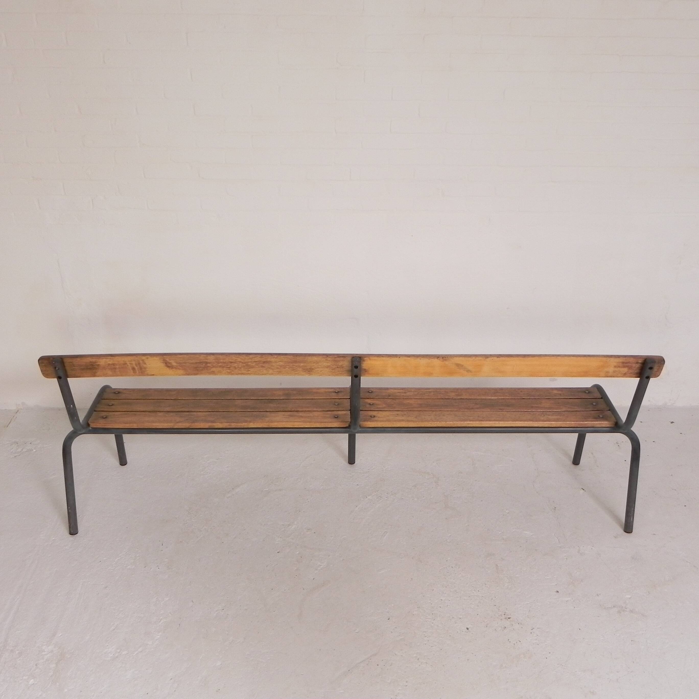Industrial slatted bench from a French school, 1960s.