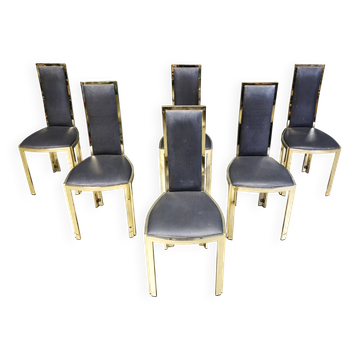 Vintage French brass dining chairs, set of 6 - 1970s