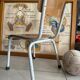Old wooden and metal children's school chair