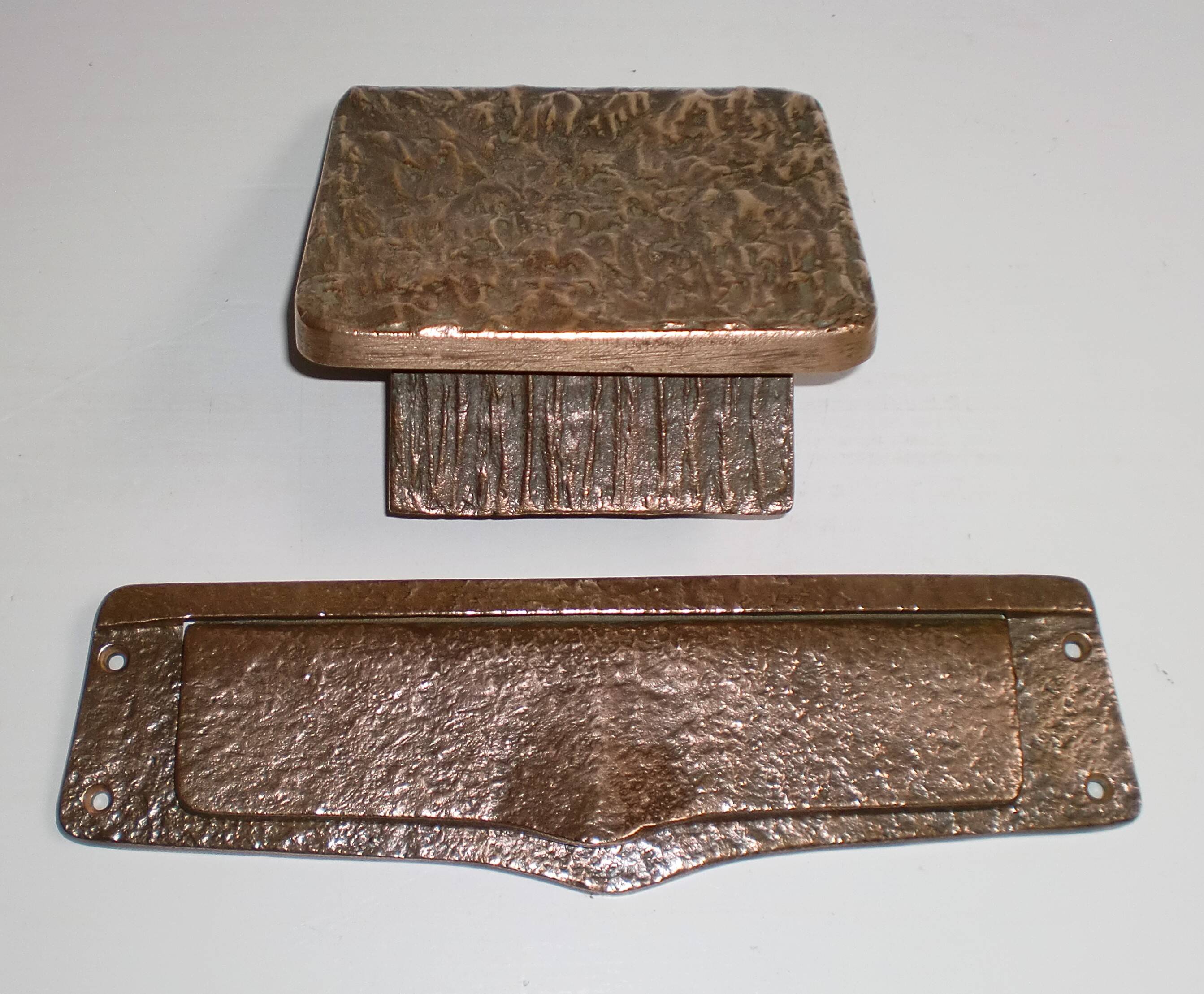 1950s Brutalist Bronze Push & Pull Front Door Handle Push Plate + Mail Slot