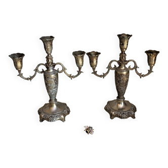 Elegant French Candelabra Set, Vintage Spelter Candle Holders, Pair of Antique Candlesticks