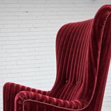 1960s, Danish armchair in cherry-red furniture velour, original condition.