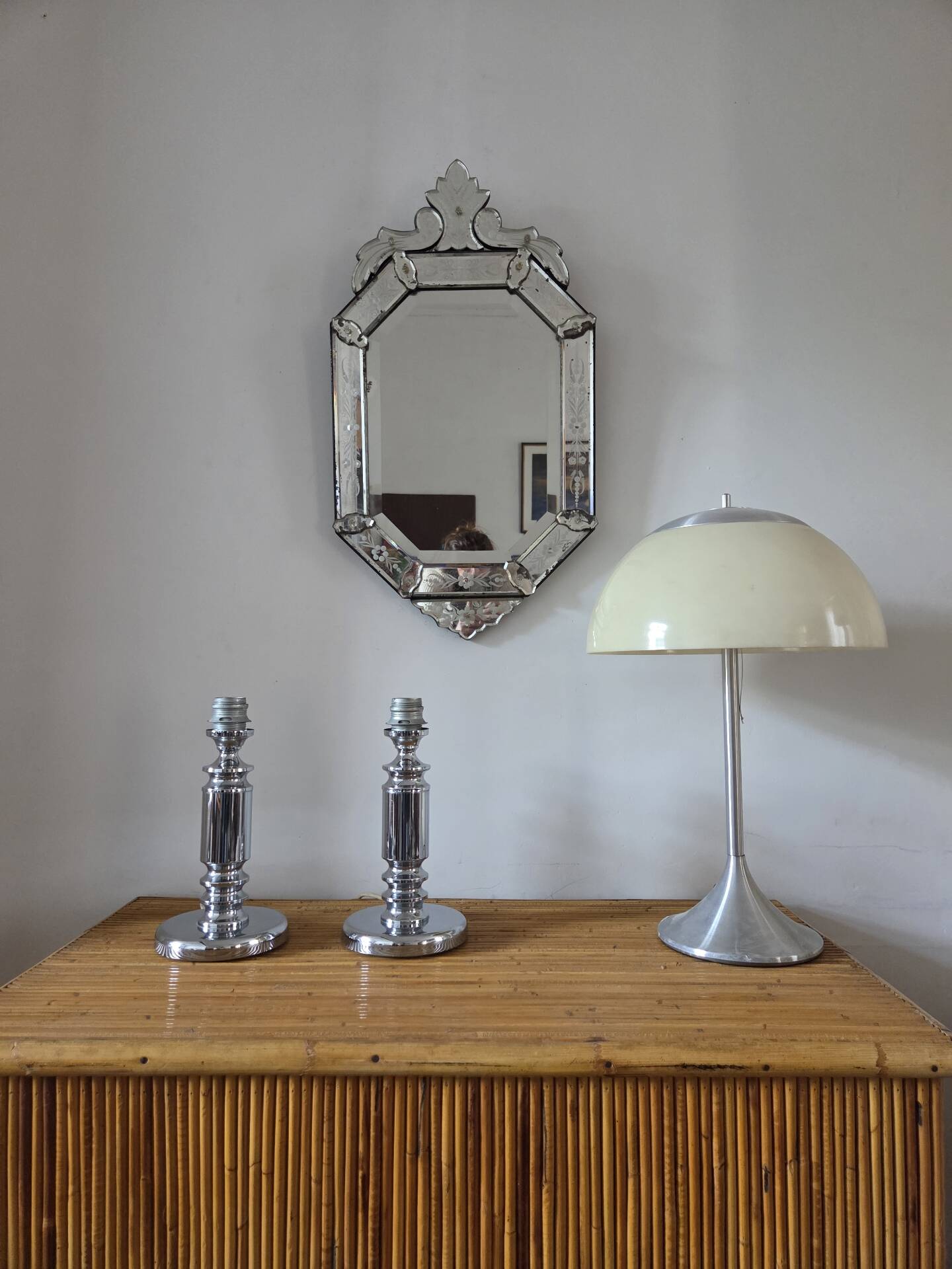 Pair of vintage chrome lamp bases