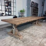 Table en chene massif ancien type Ferme pieds Etoile - longueur 250 cm