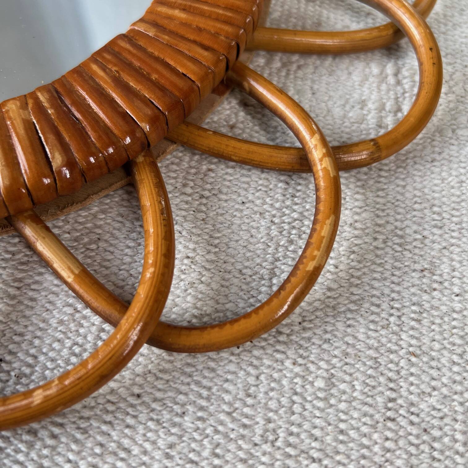 Round vintage wicker mirror