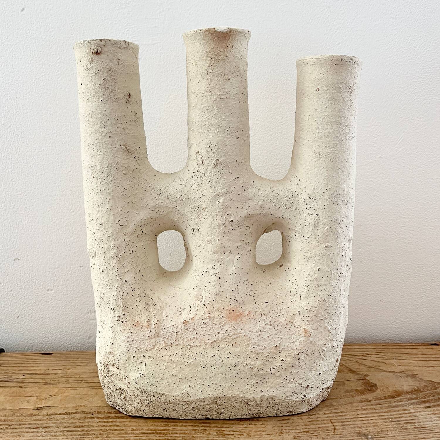 White terracotta candle holder