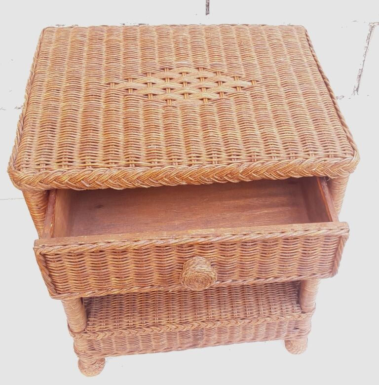 Wicker and rattan bedside table