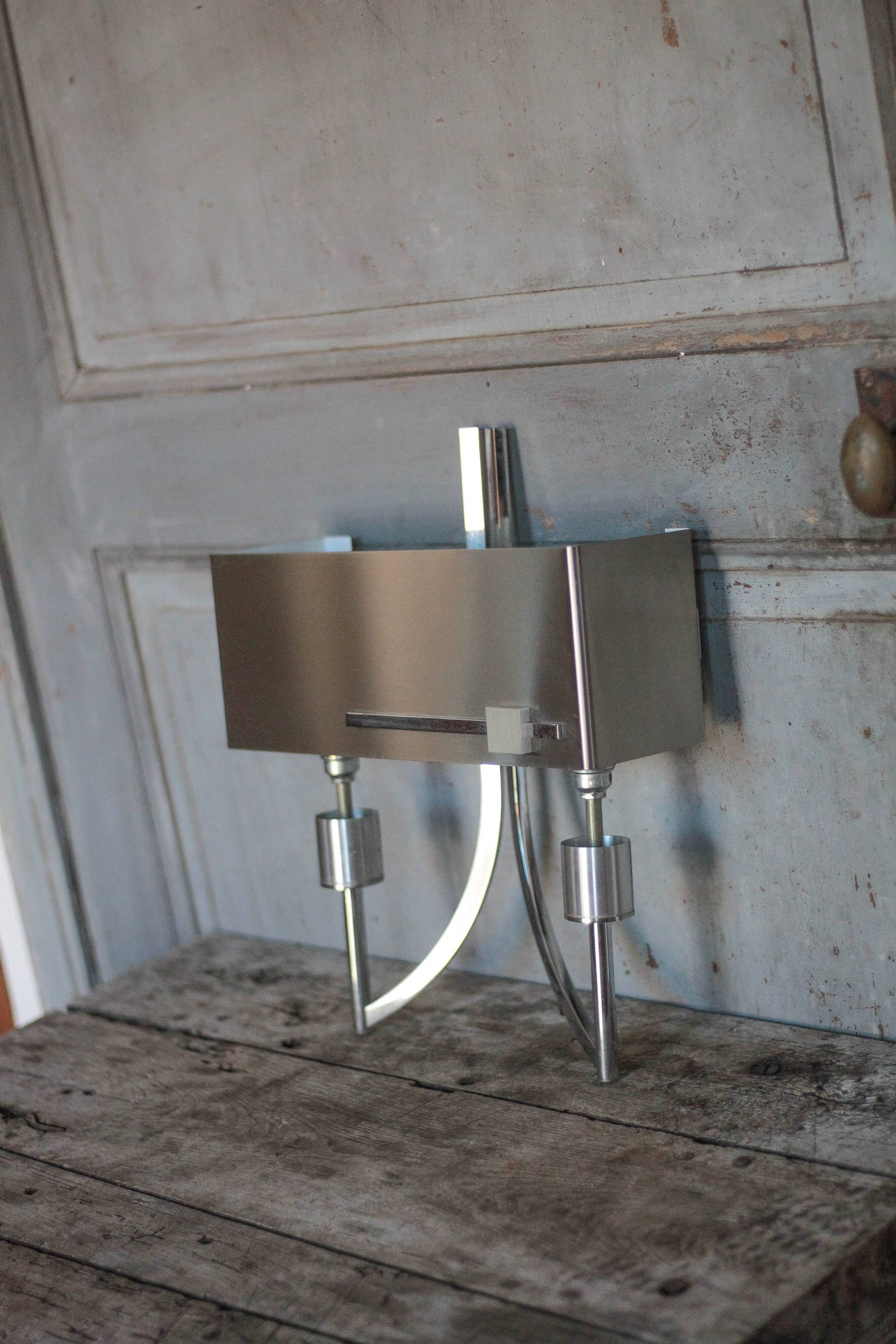 Vintage wall light, chrome steel wall light, Jean Gandelin wall light