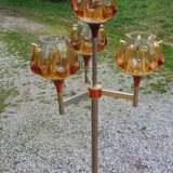 1970s design floor lamp in gold and orange chrome metal with 4 glass tulips