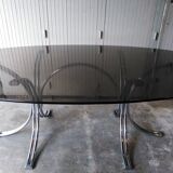 Large table Roche Bobois 1970 glass and chrome 8 pers