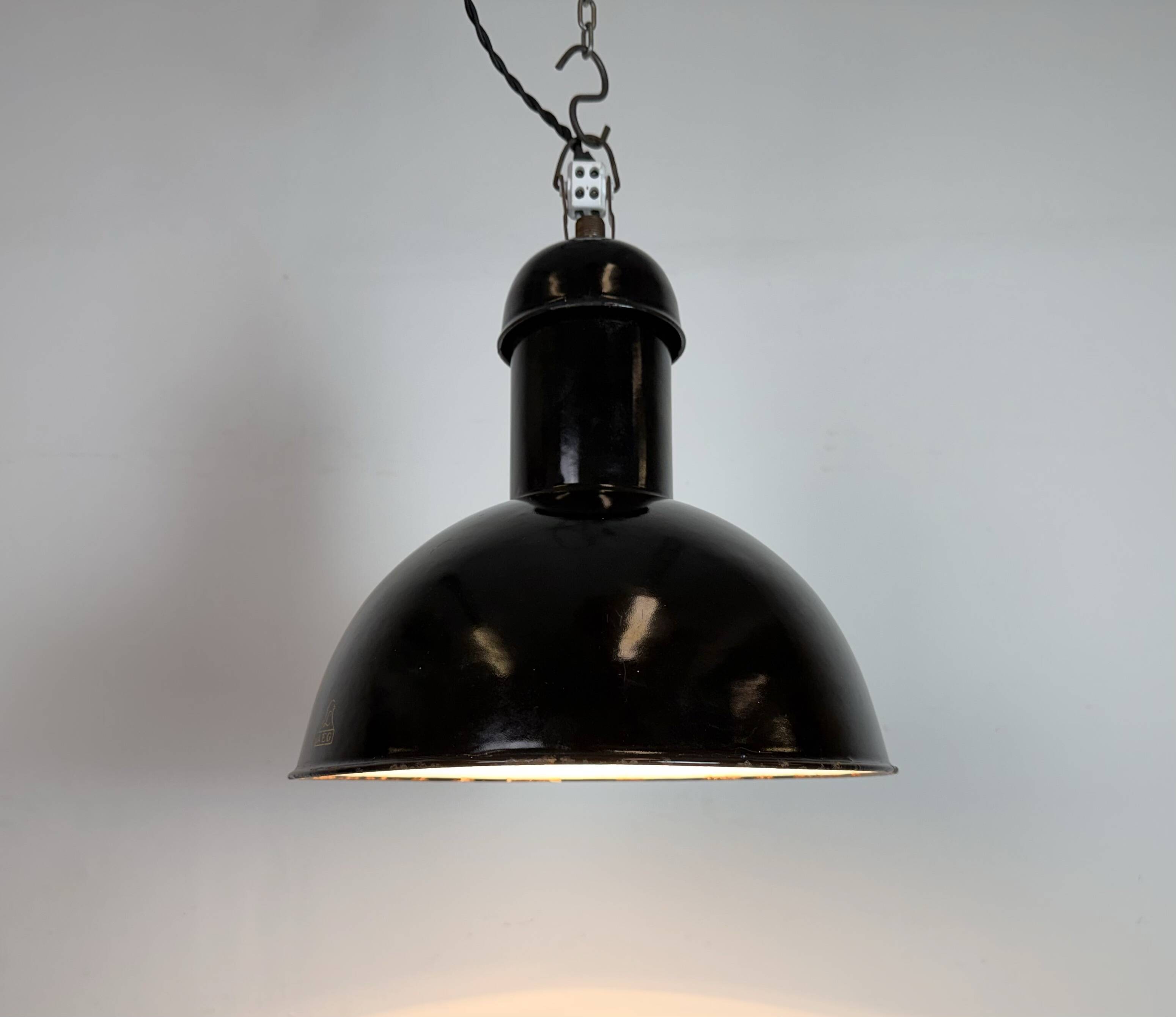 Black Enamel Industrial Pendant Lamp from AEG, 1930s