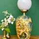 Vintage table lamp with floral decorations and white opaline.