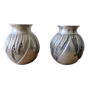 Pair of irman vases in aliometal, french design, 1950